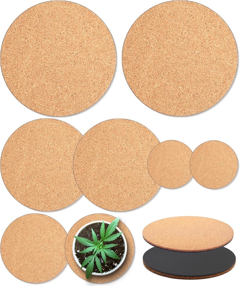 KITLAB Cork Plant Coasters - 4 Sizes Double Layers 4/6/8/10 Inch Planter Coaster, Absorbent Mats for House Plants, 8 Pcs - Image 1